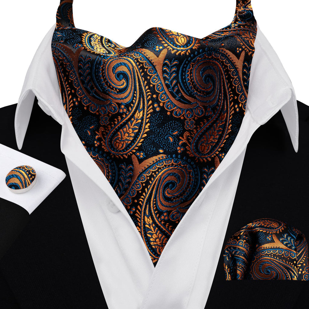 Dark Blue Golden Paisley Ascot Set - GentCrest - View 3