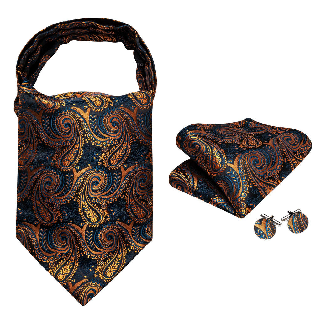 Dark Blue Golden Paisley Ascot Set - GentCrest - View 4