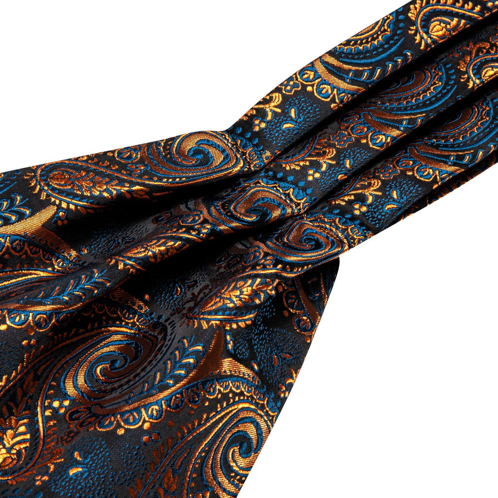 Dark Blue Golden Paisley Ascot Set - GentCrest - View 5