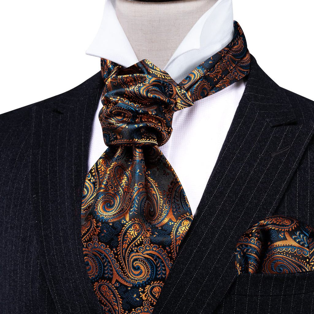 Dark Blue Golden Paisley Ascot Set - GentCrest