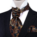 Dark Blue Golden Paisley Ascot Set - GentCrest