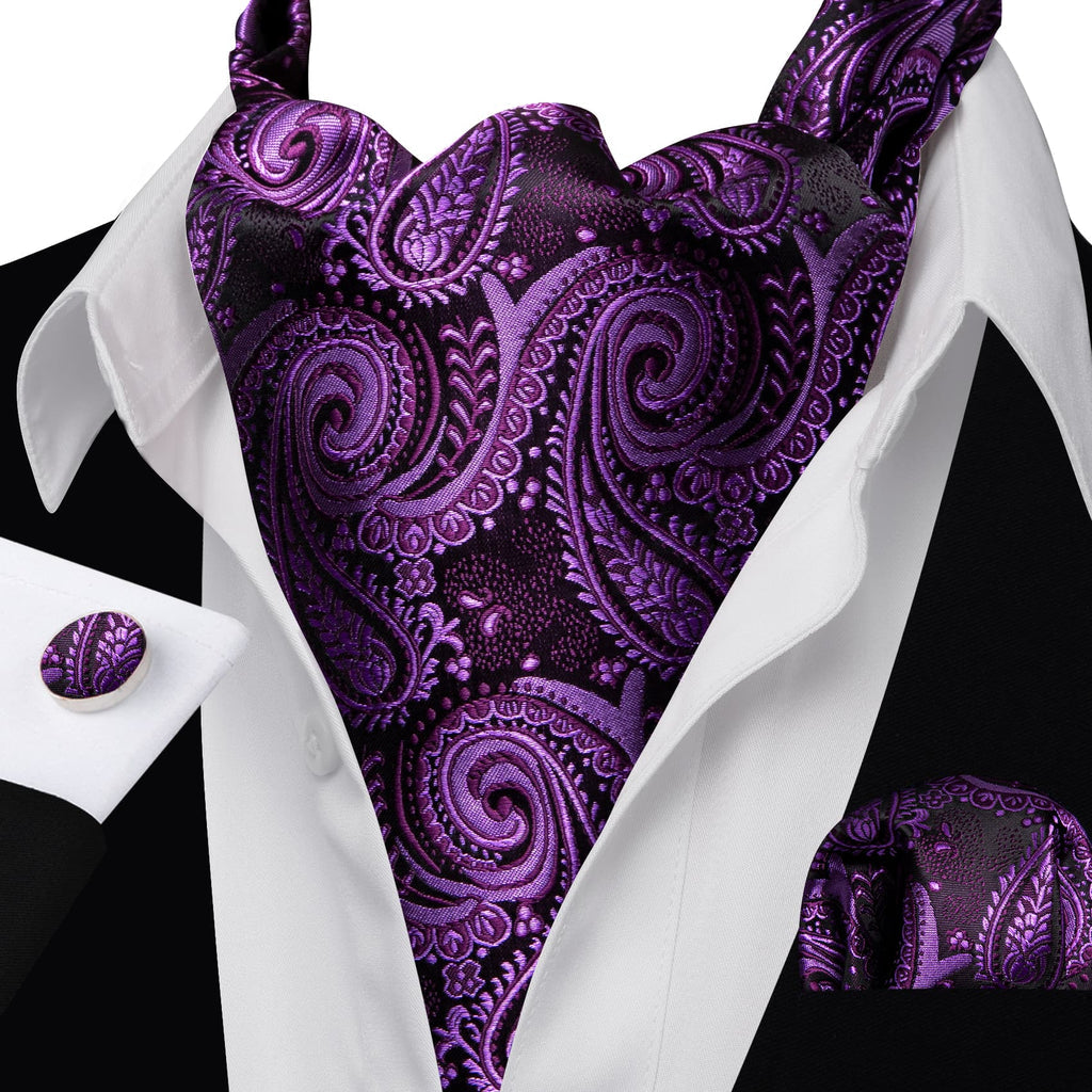 Dark Purple Paisley Ascot Set - GentCrest - View 2