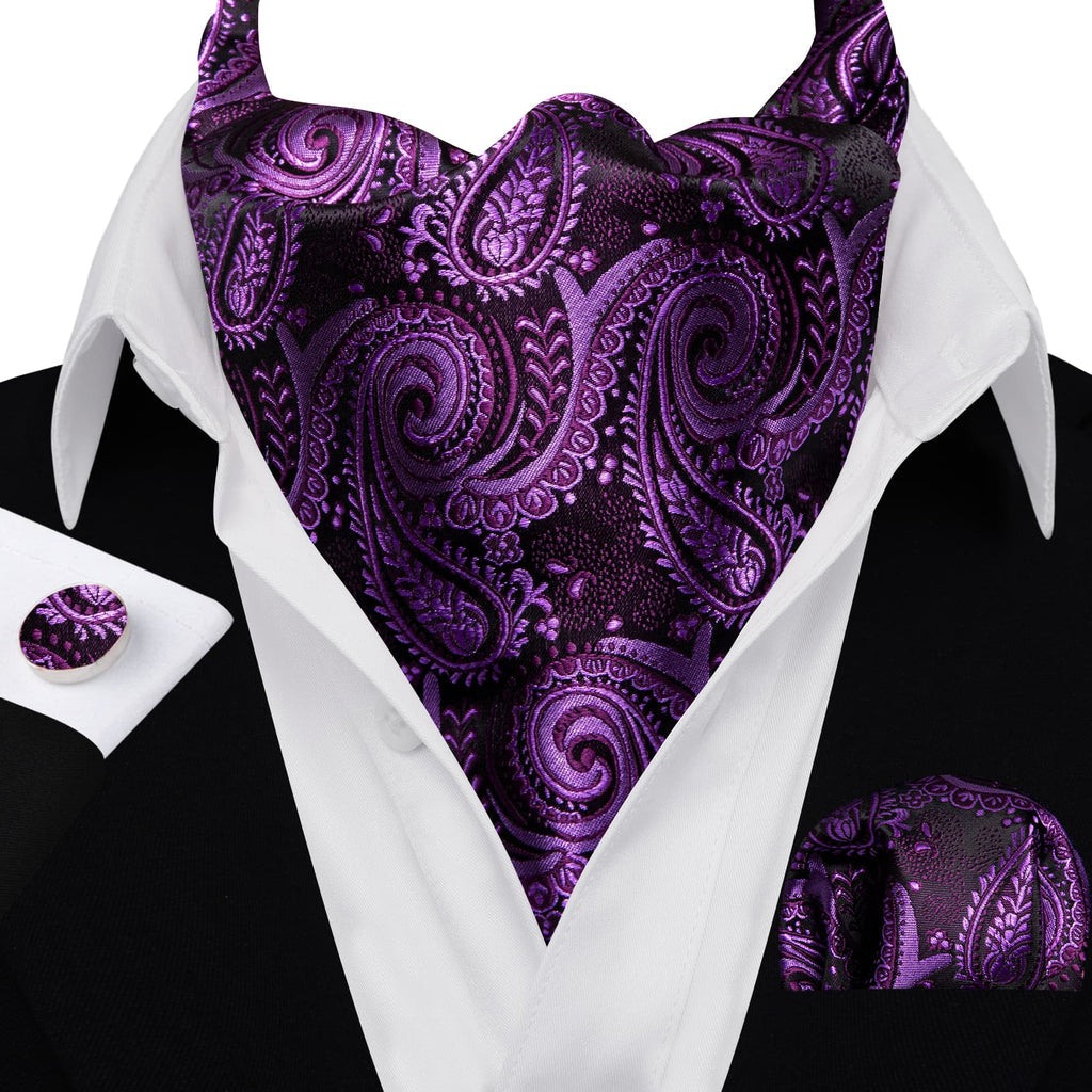 Dark Purple Paisley Ascot Set - GentCrest - View 3