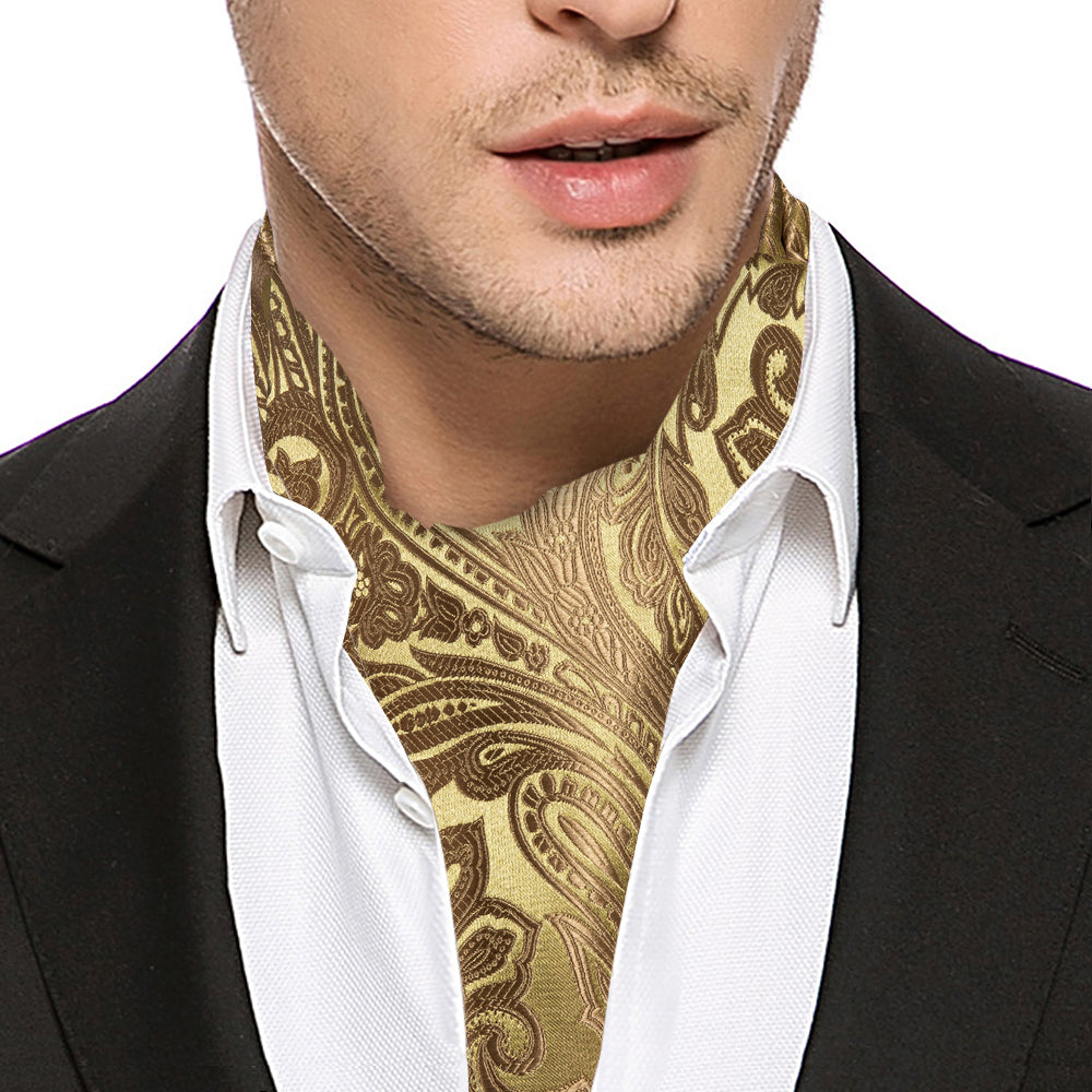 Gold Brown Paisley Floral Ascot Set - GentCrest - View 4