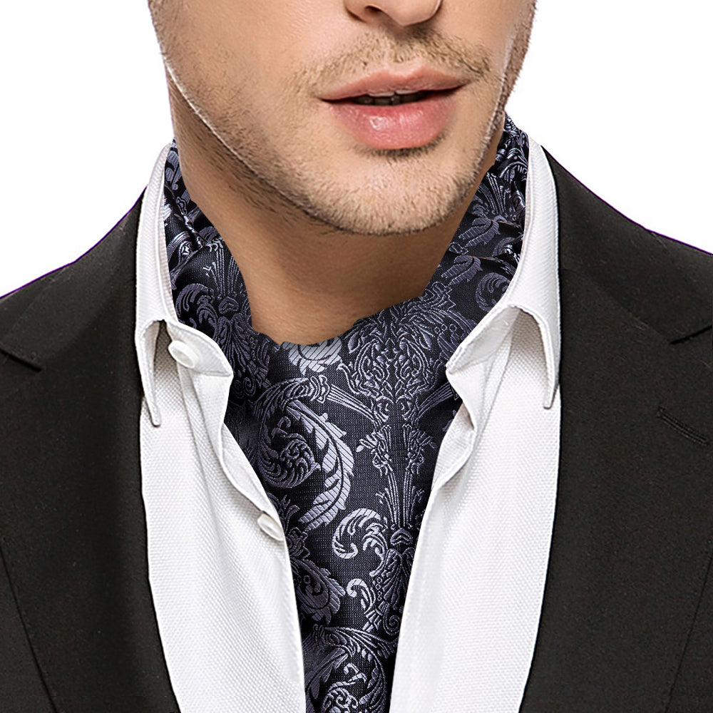 Gray Black Paisley Ascot Set - GentCrest