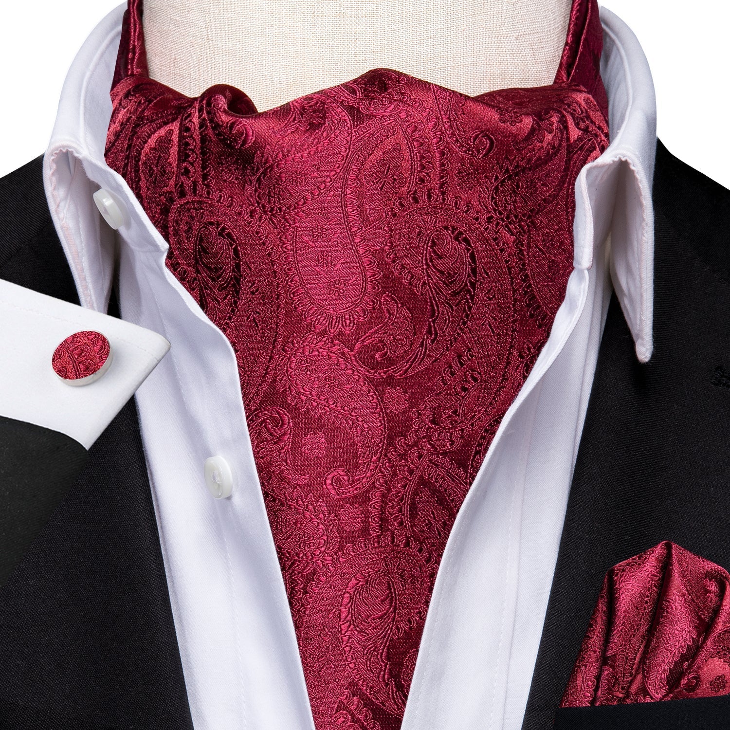 Fire Red Paisley 3-Piece Ascot Set - GentCrest - View 2