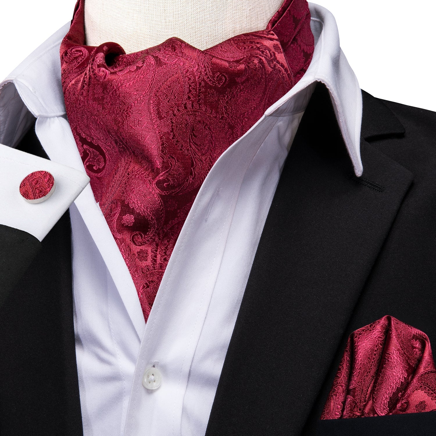 Fire Red Paisley 3-Piece Ascot Set - GentCrest