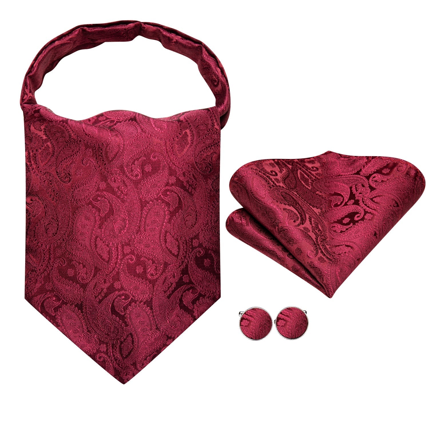 Fire Red Paisley 3-Piece Ascot Set - GentCrest - View 4