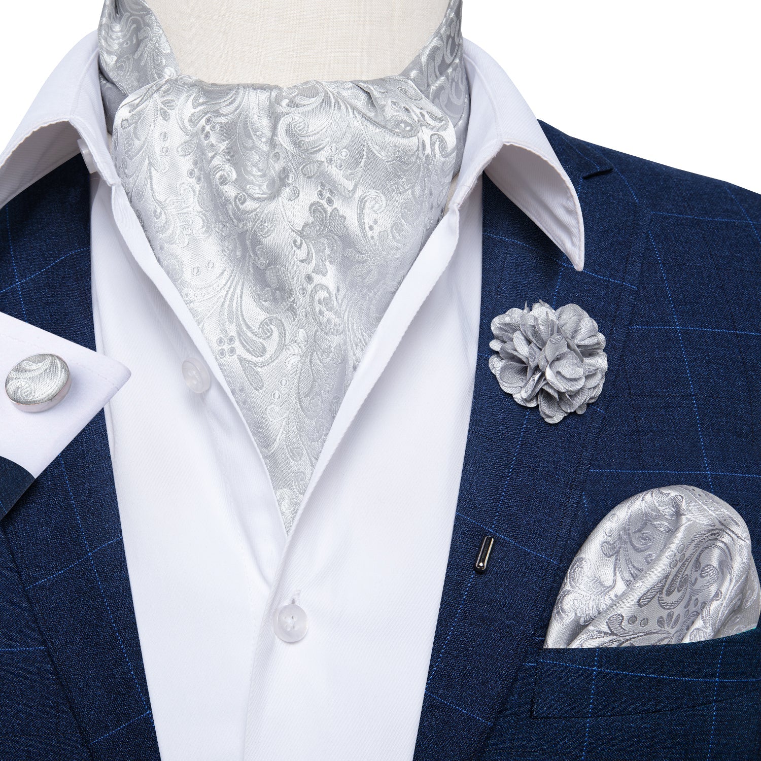 GentCrest Silver Floral Ascot - Image 1
