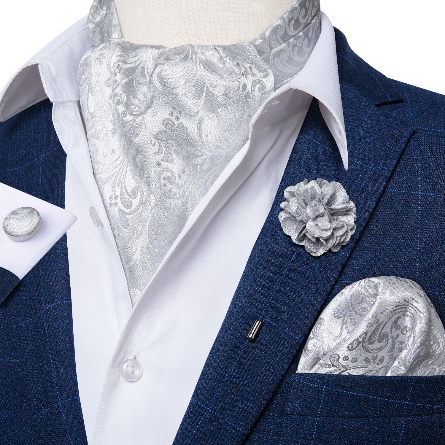 GentCrest Silver Floral Ascot - Image 3