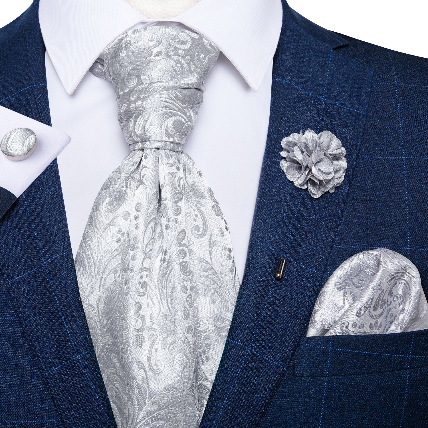 GentCrest Silver Floral Ascot - Image 4