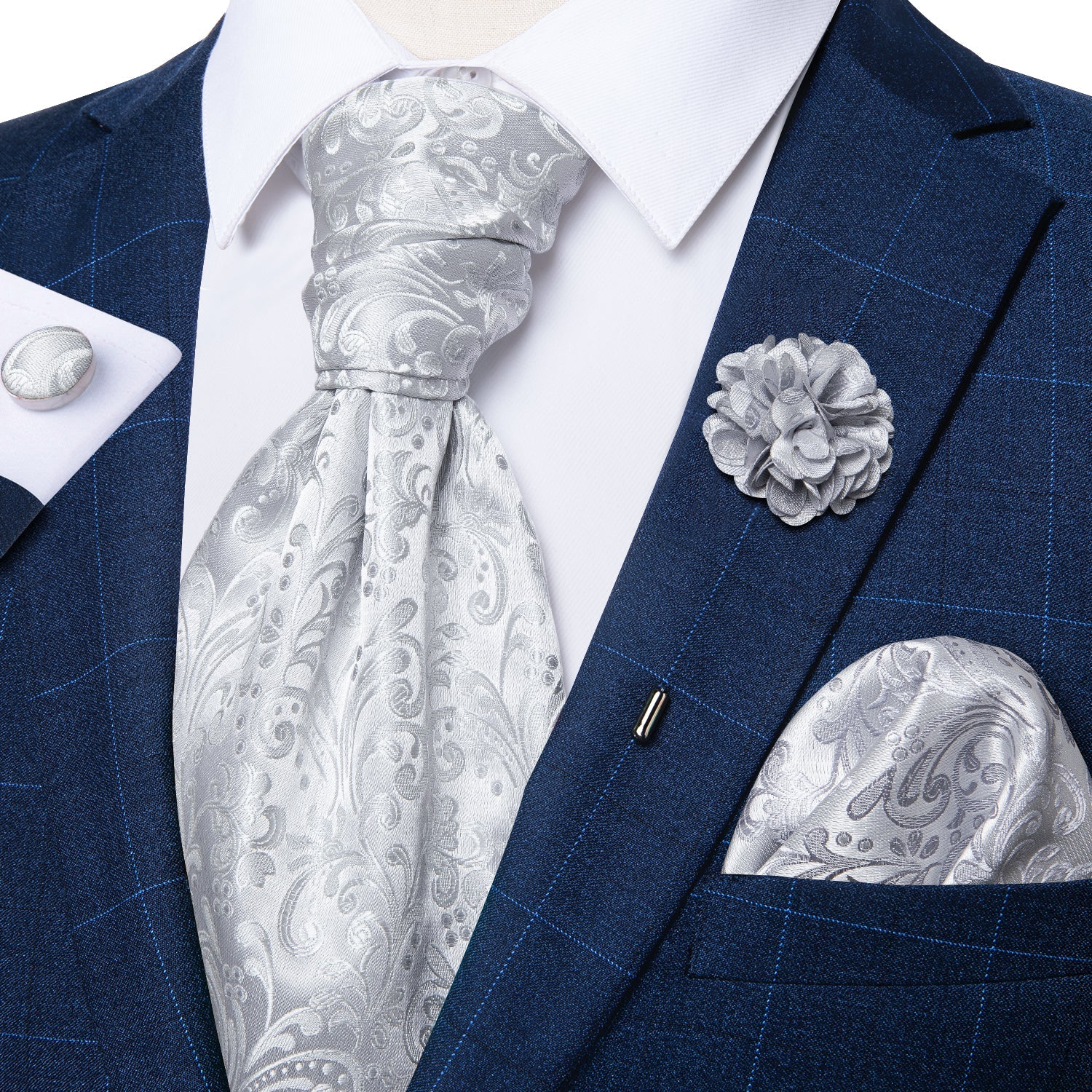 GentCrest Silver Floral Ascot - Image 2