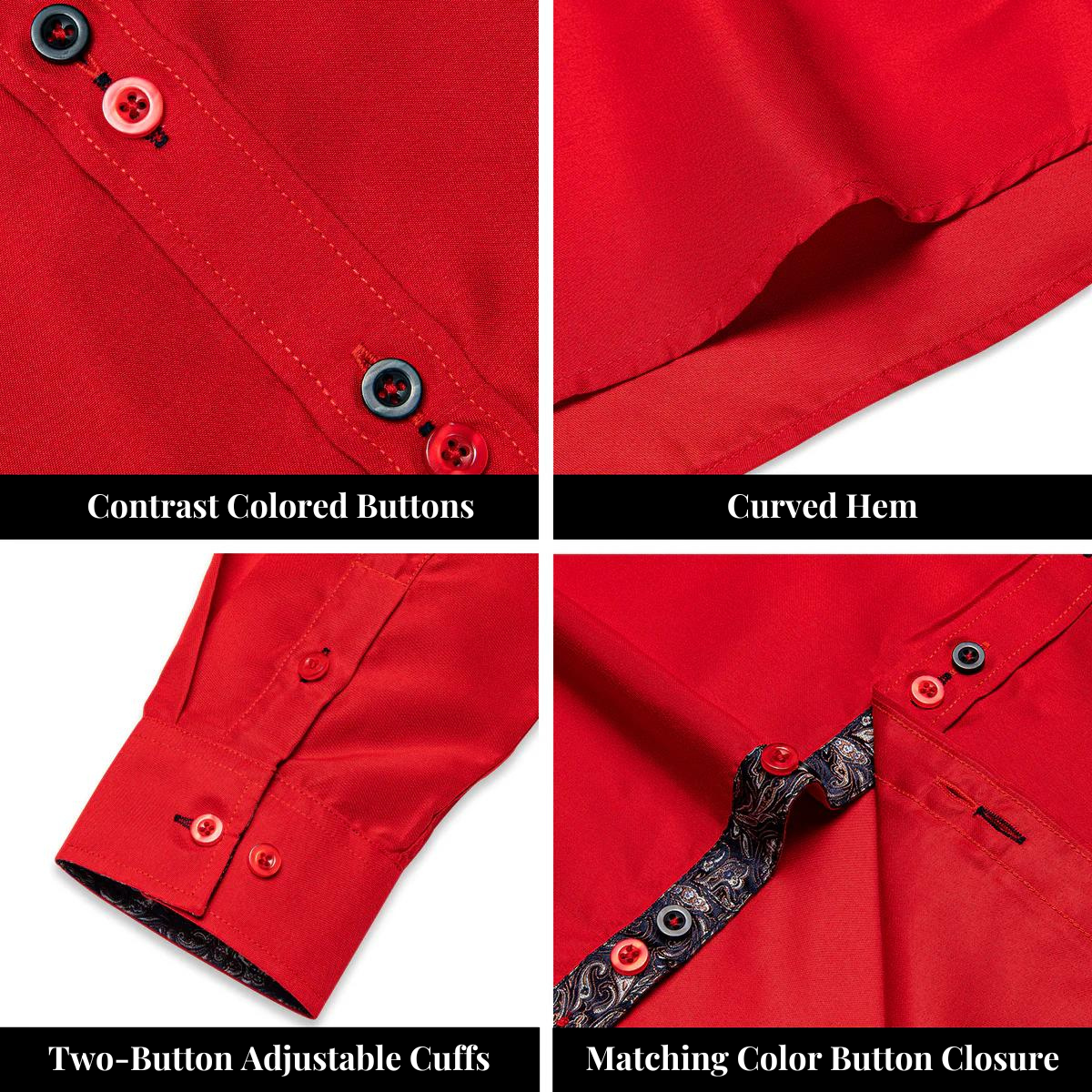 Red Silk with Black Paisley Accented Cuffs and Collar Dress Shirt - GentCrest - View 3