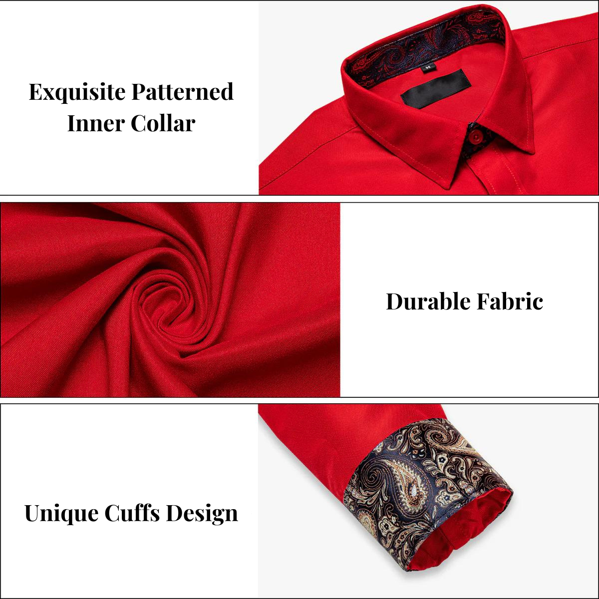 Red Silk with Black Paisley Accented Cuffs and Collar Dress Shirt - GentCrest - View 4