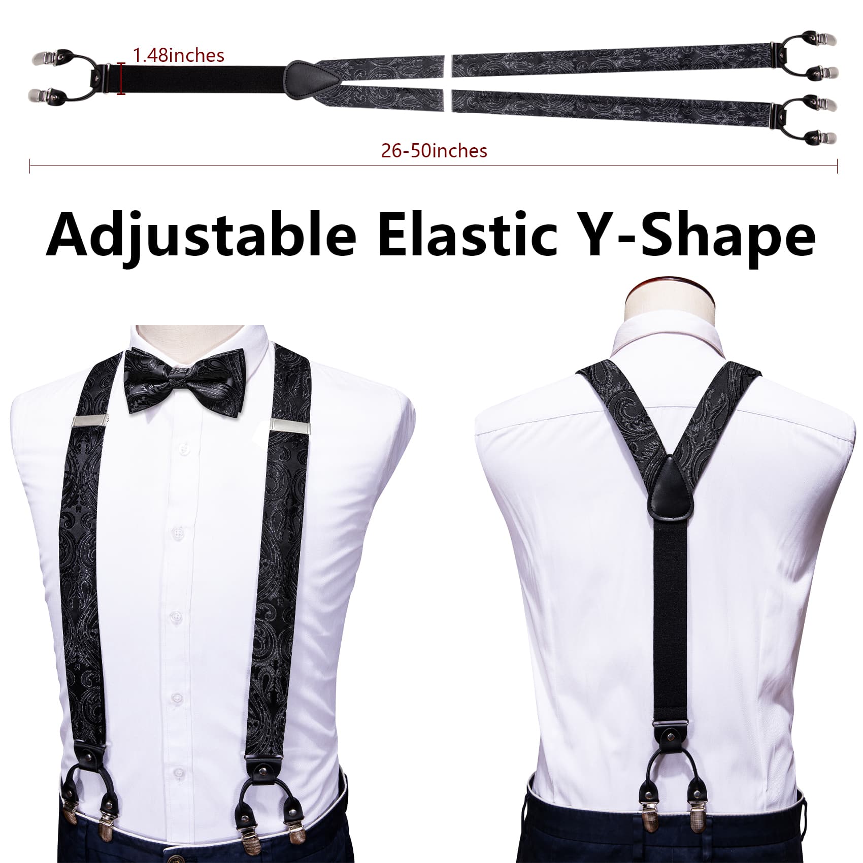 GentCrest Black Paisley Suspenders - Image 5