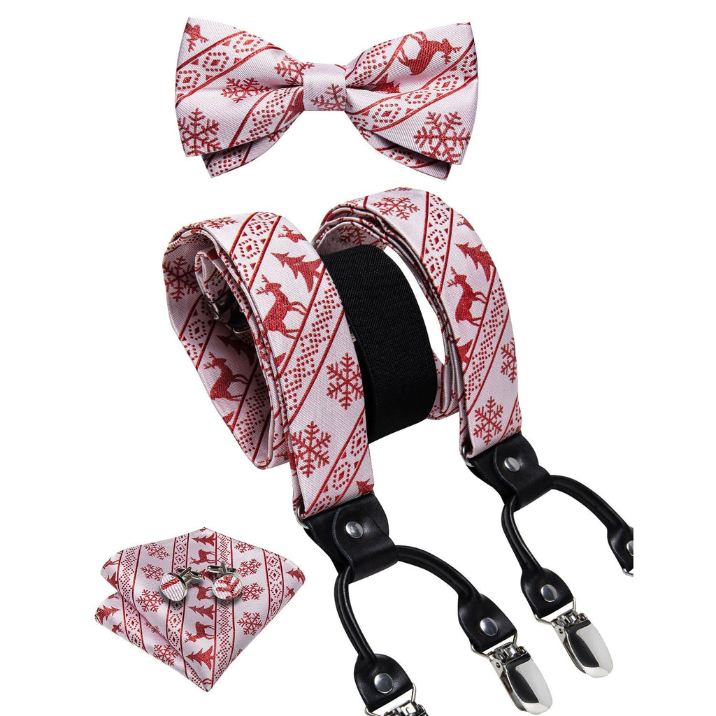 Ugly Christmas Sweater and Suspenders Set in White Bow Tie Set - GentCrest
