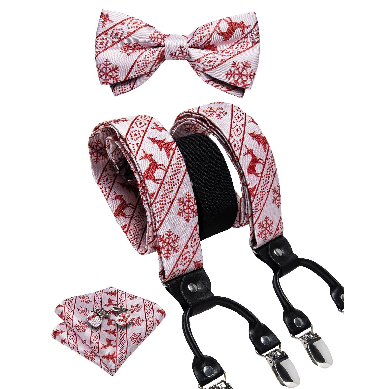 Ugly Christmas Sweater and Suspenders Set in White Bow Tie Set - GentCrest