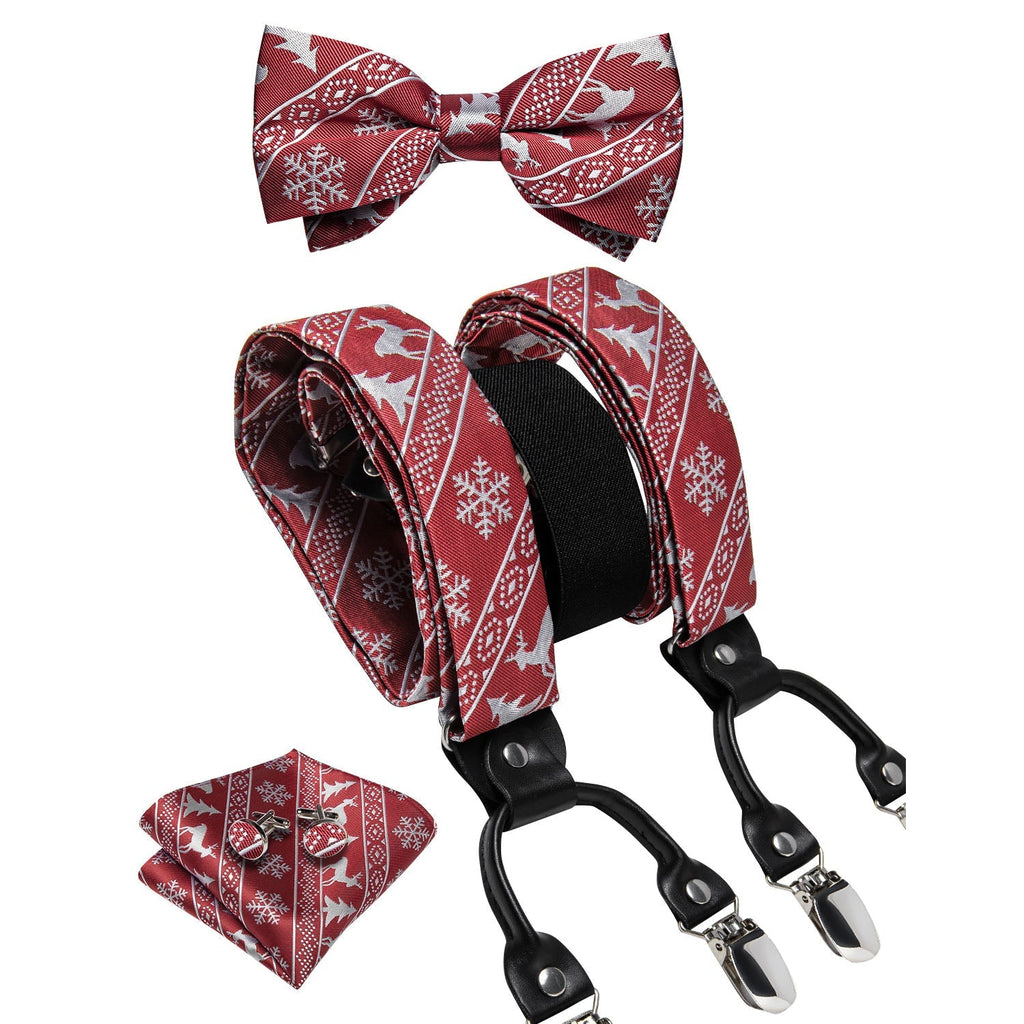 Ugly Christmas Sweater and Suspenders Set in Red Bow Tie Set - GentCrest