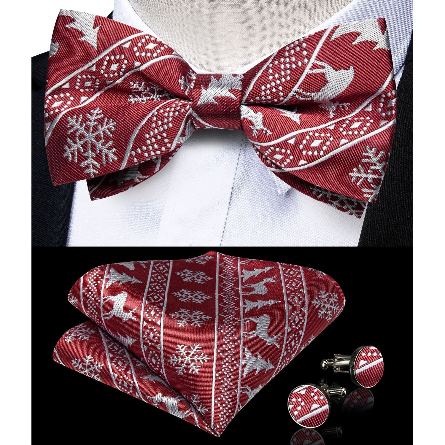 Ugly Christmas Sweater and Suspenders Set in Red Bow Tie Set - GentCrest - View 2