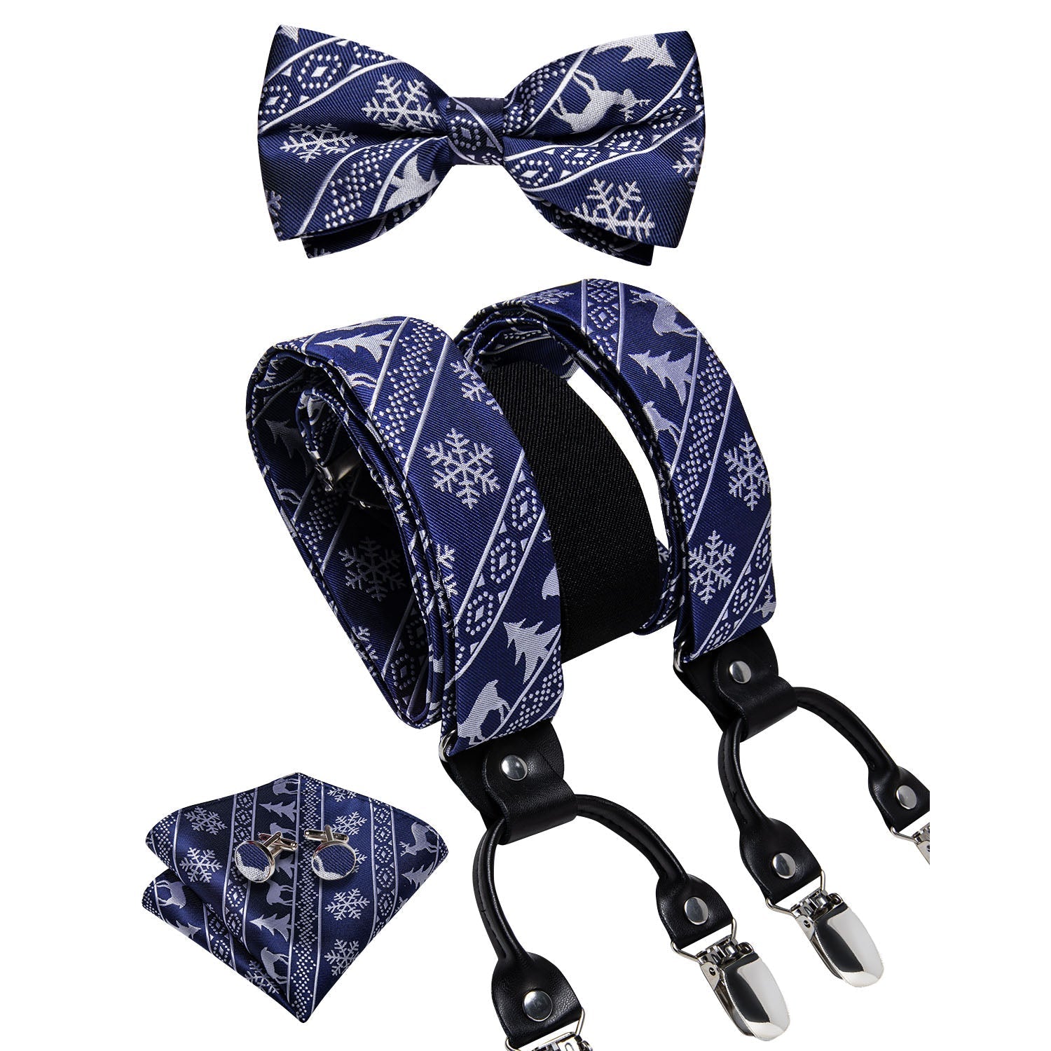 Ugly Christmas Sweater and Suspenders Set in Blue Bow Tie Set - GentCrest