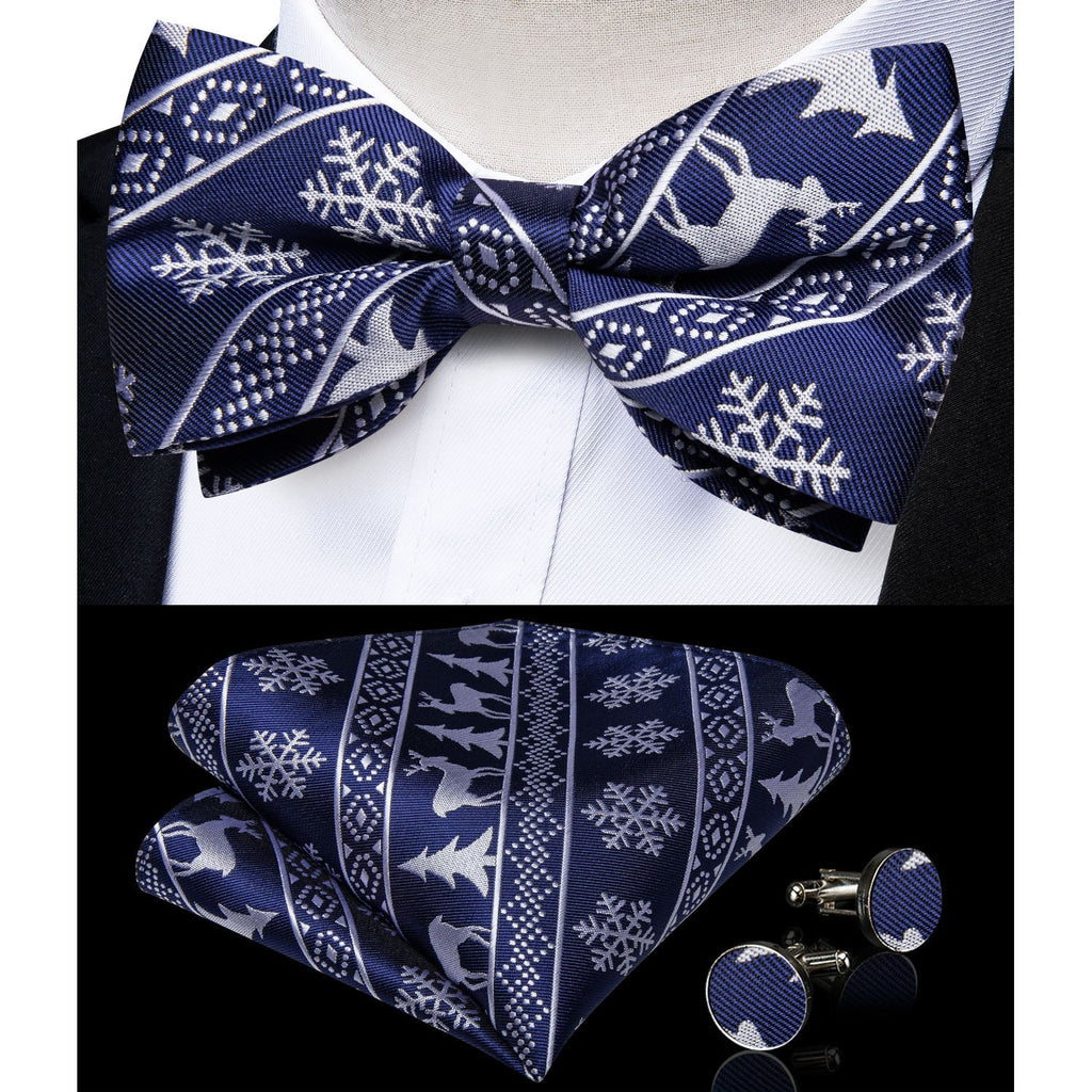 Ugly Christmas Sweater and Suspenders Set in Blue Bow Tie Set - GentCrest - View 2