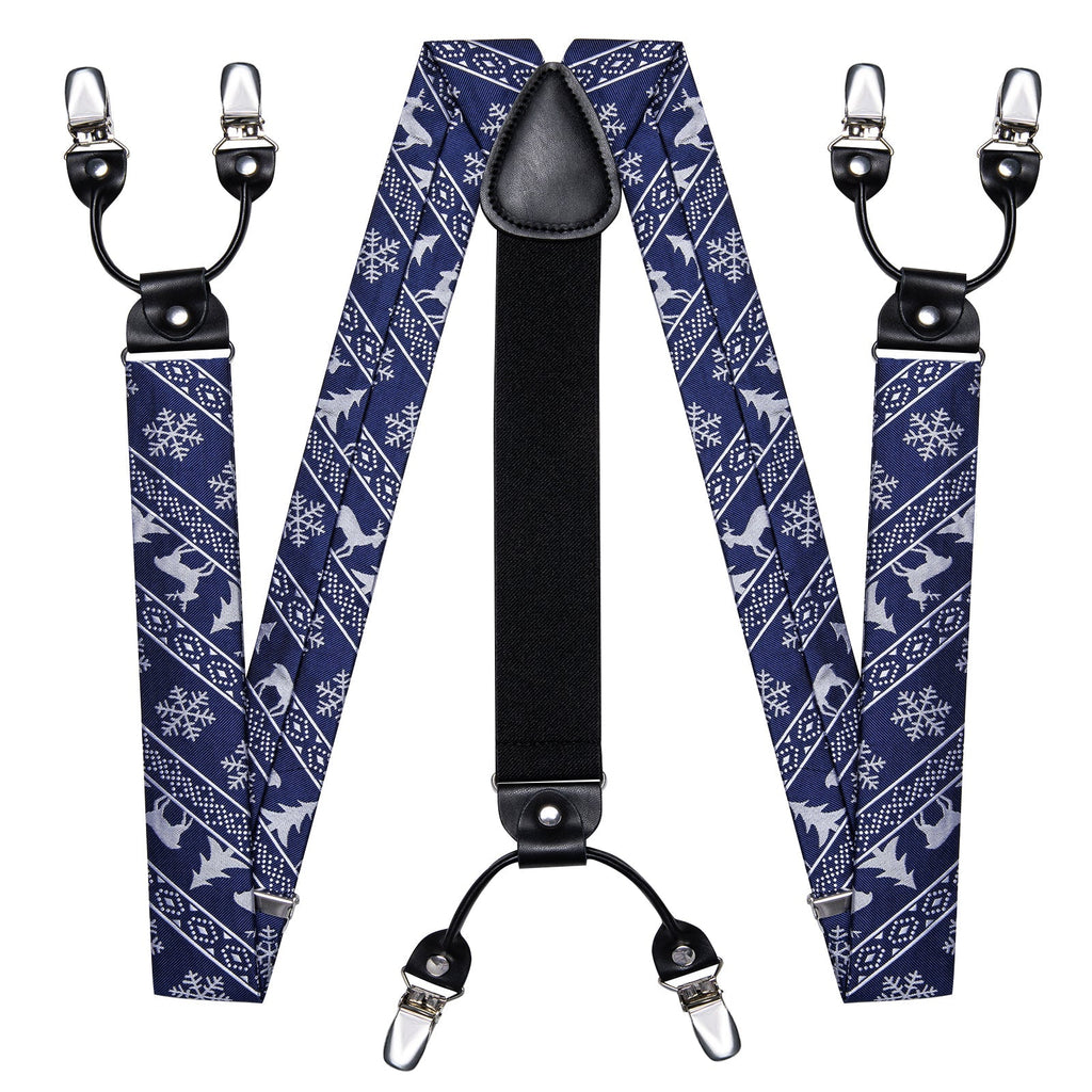 Ugly Christmas Sweater and Suspenders Set in Blue Bow Tie Set - GentCrest - View 4