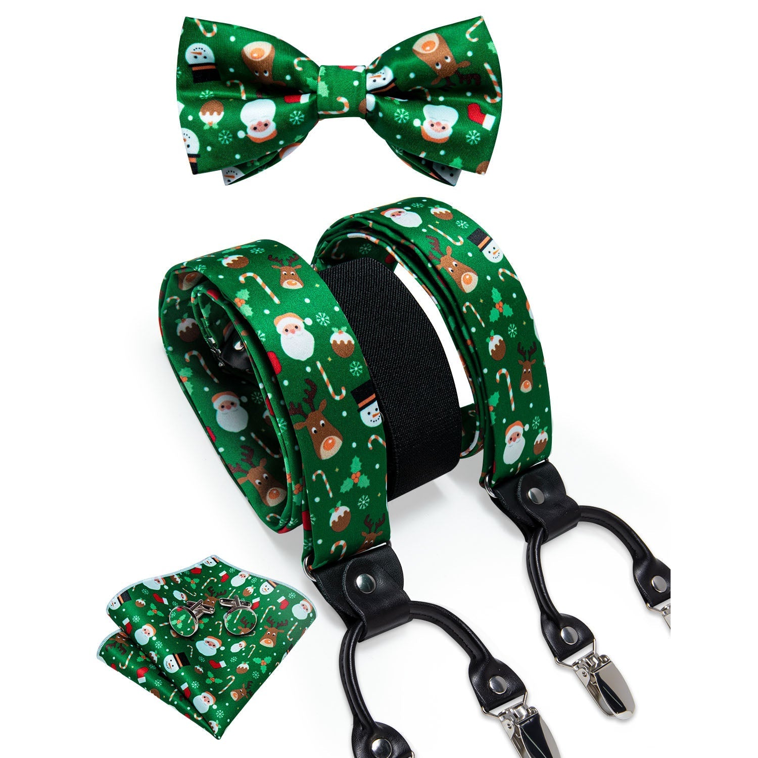 Christmas Decorations and Suspenders Set in Green Bow Tie Set - GentCrest
