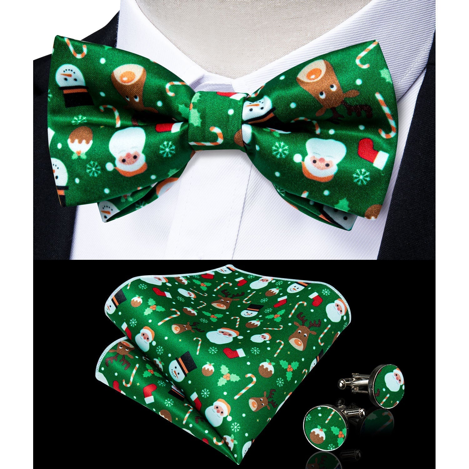 Christmas Decorations and Suspenders Set in Green Bow Tie Set - GentCrest - View 2