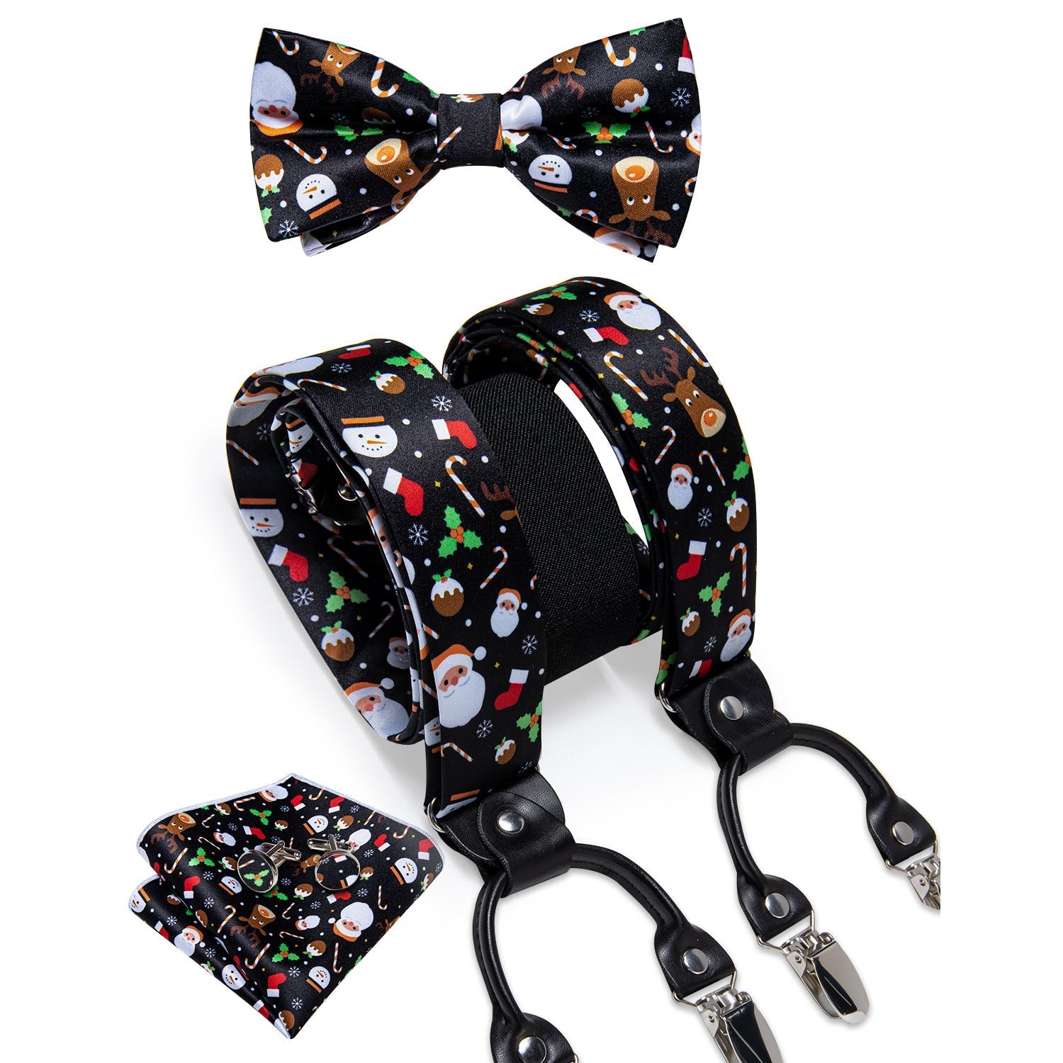 Christmas Decorations and Suspenders Set in Black Bow Tie Set - GentCrest