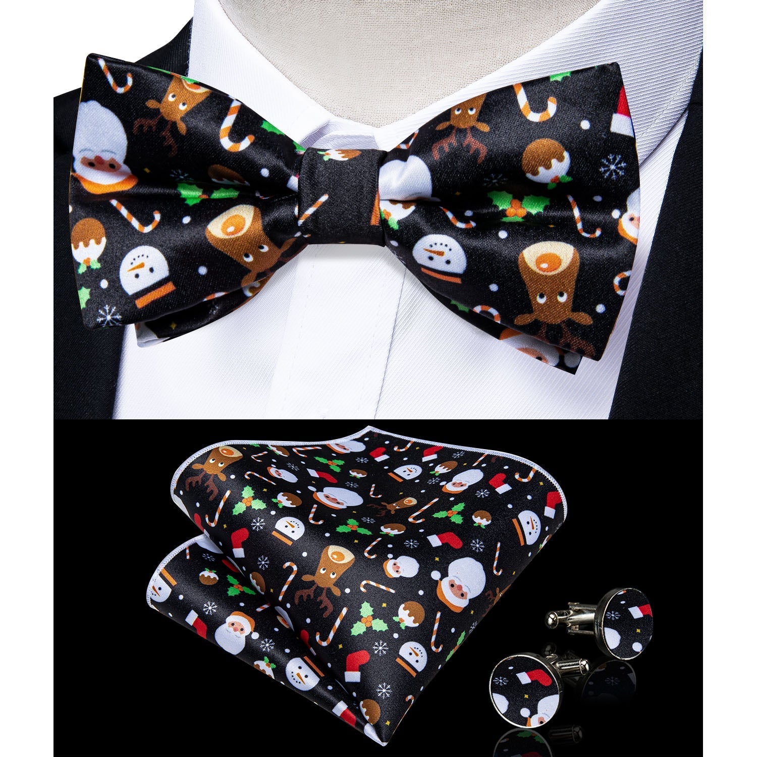 Christmas Decorations and Suspenders Set in Black Bow Tie Set - GentCrest - View 2