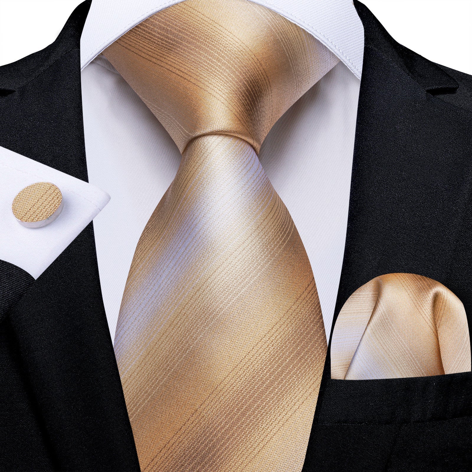 GentCrest Champagne Striped Tie Hanky Cufflinks Set - Image 1