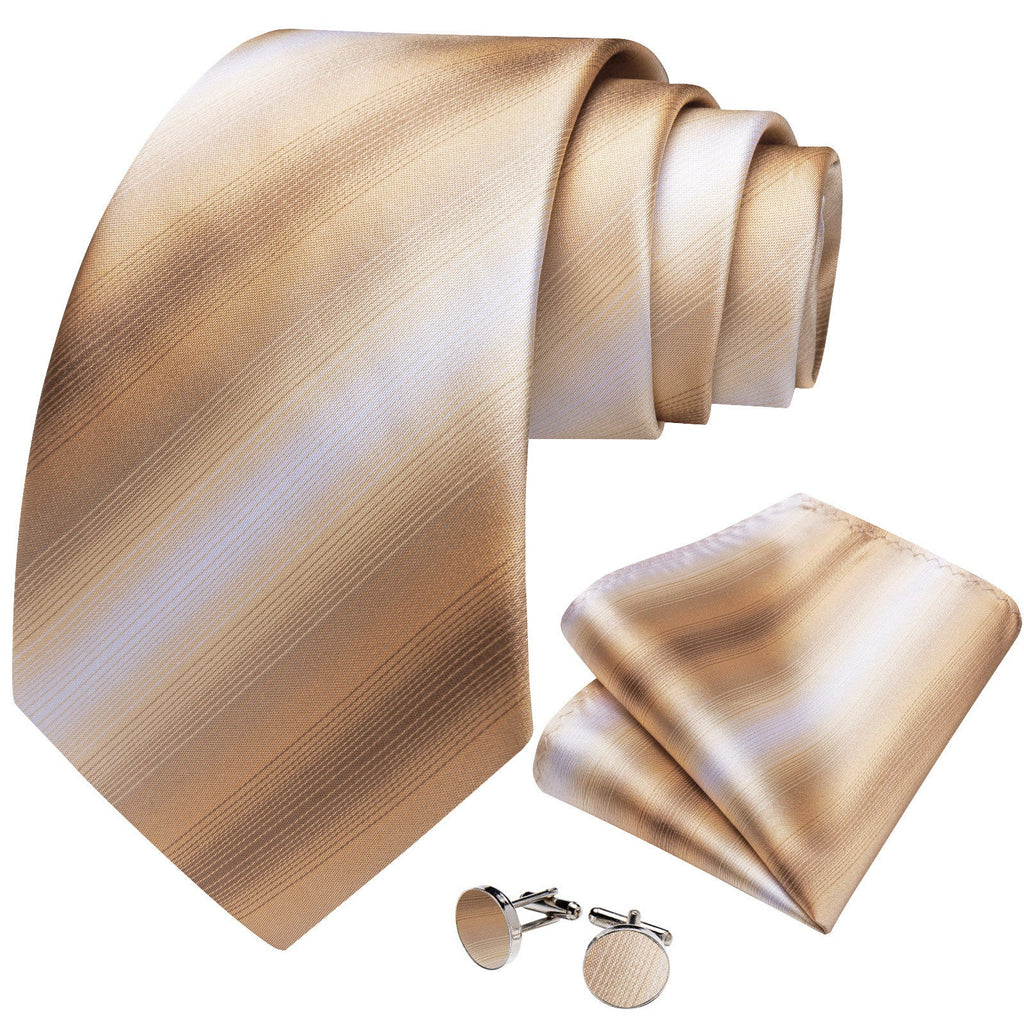 GentCrest Champagne Striped Tie Hanky Cufflinks Set - Image 2