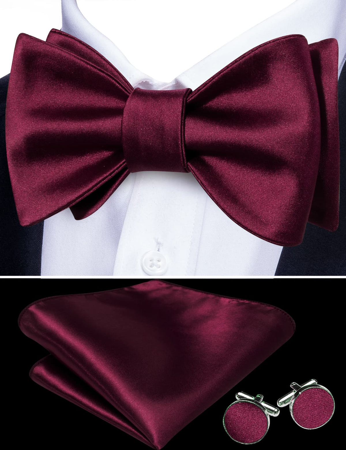 Maroon Red Bow Tie Set - GentCrest - View 2