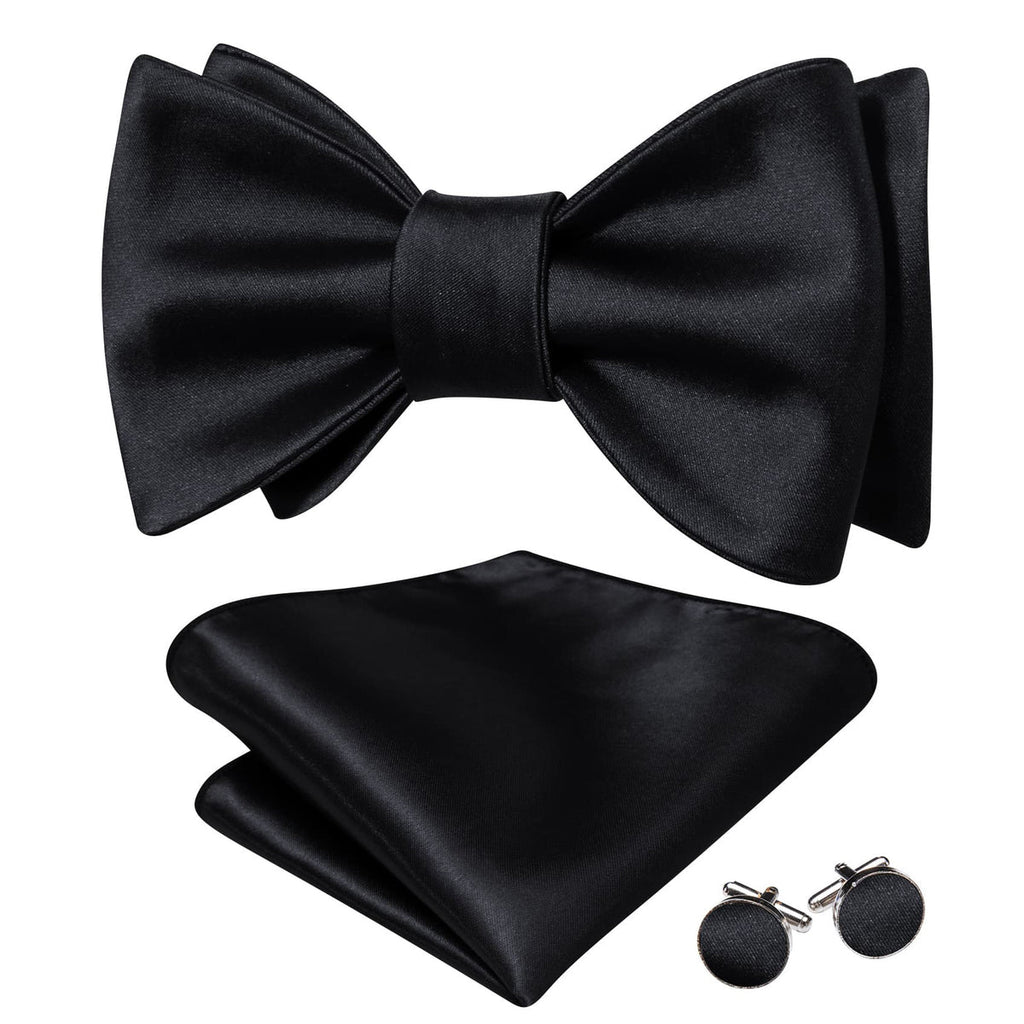 Black Solid Bow Tie Set - GentCrest
