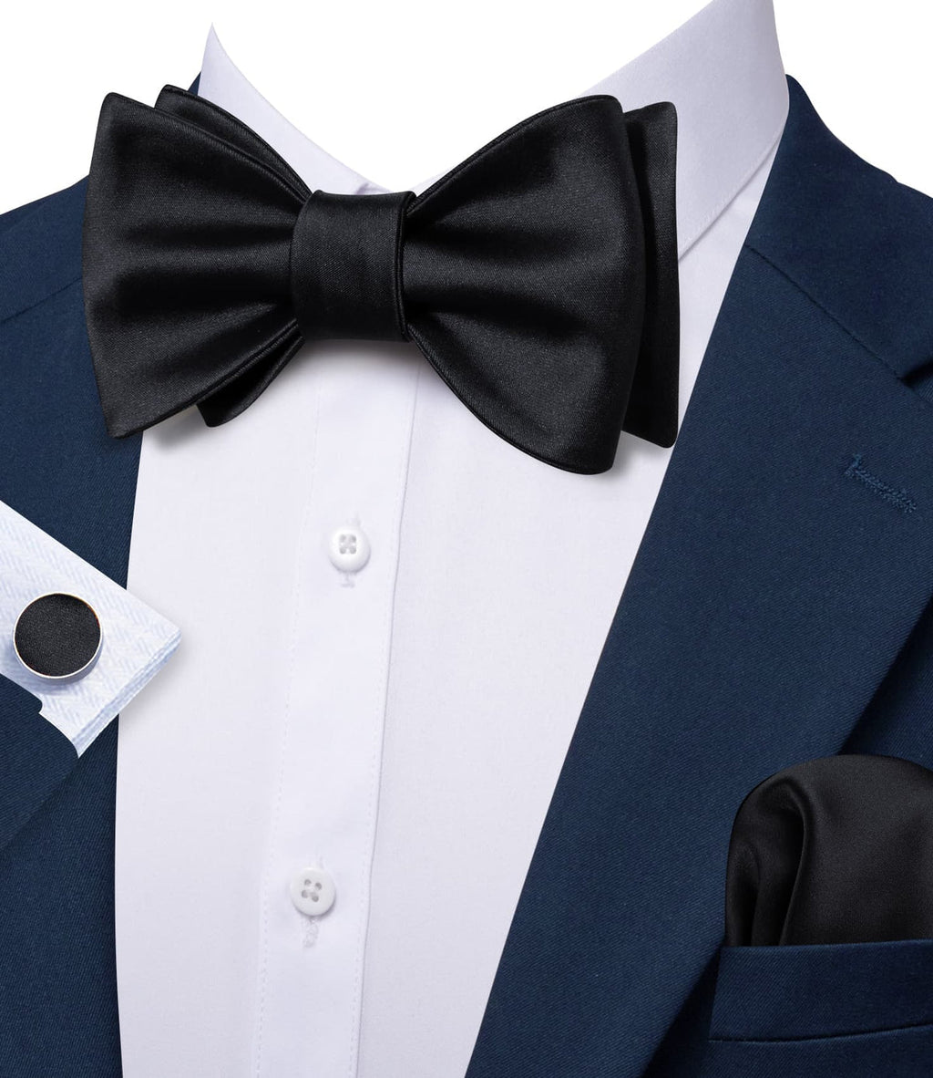 Black Solid Bow Tie Set - GentCrest - View 3