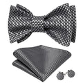 Black Silver Geometric Self-Tied Bow Tie Set - GentCrest