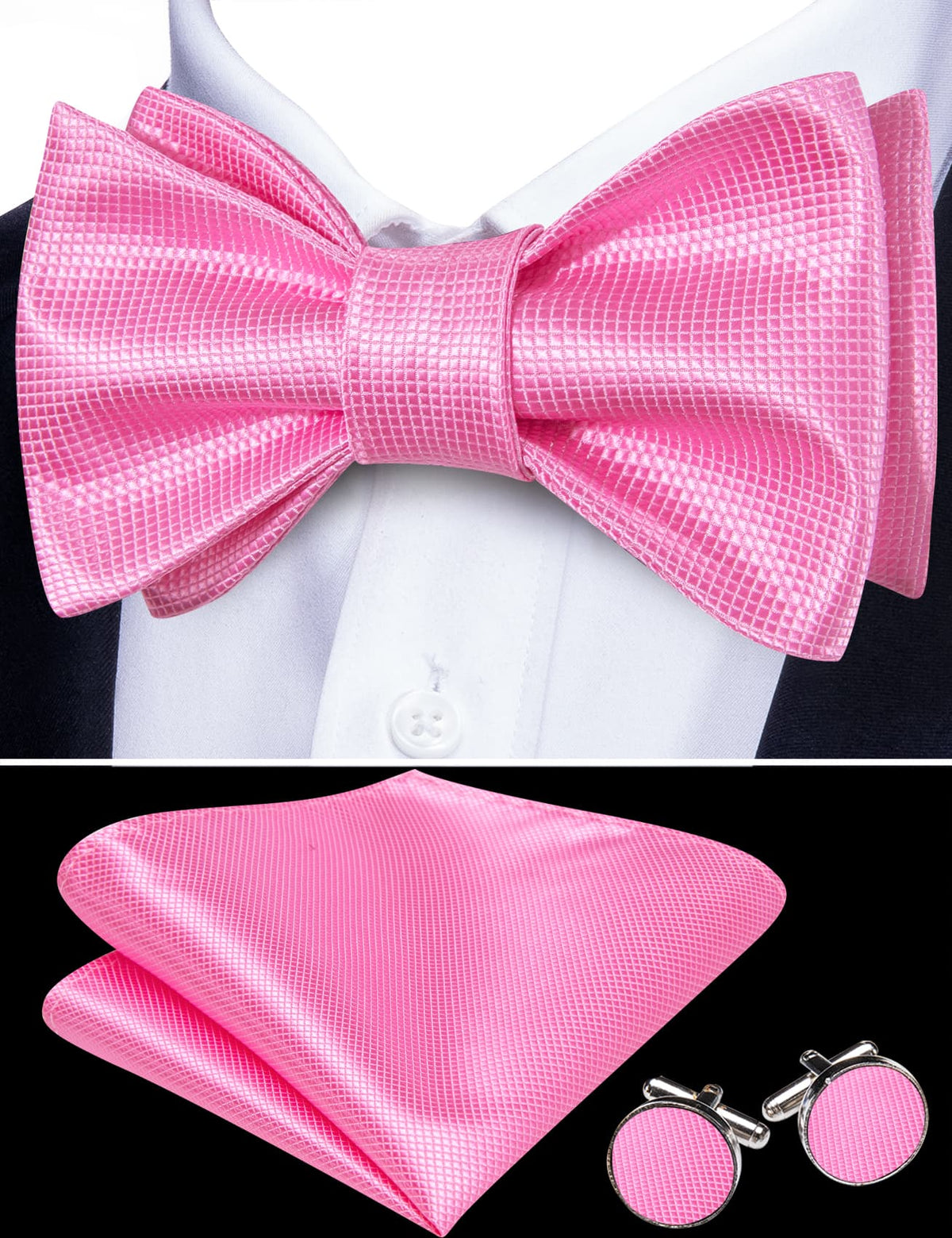 Pink Plaid Bow Tie Set - GentCrest - View 2