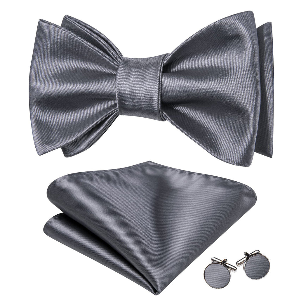 Gray Solid Bow Tie Set - GentCrest