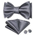 Gray Solid Bow Tie Set - GentCrest