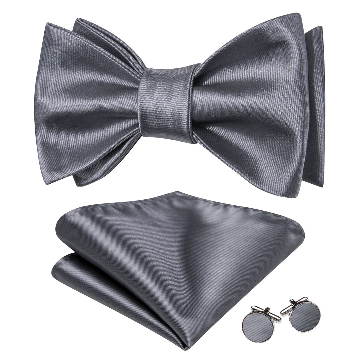 Gray Solid Bow Tie Set - GentCrest