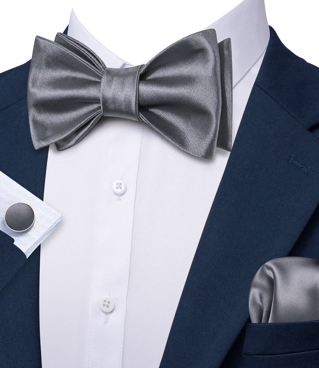 Gray Solid Bow Tie Set - GentCrest - View 3