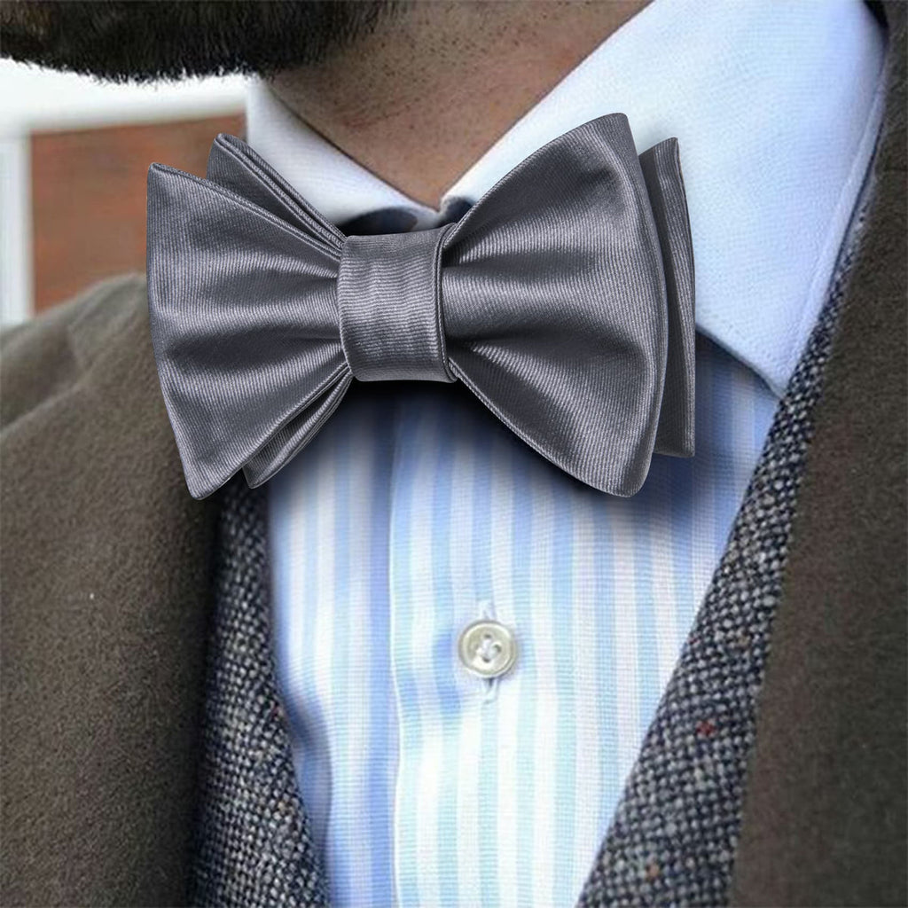Gray Solid Bow Tie Set - GentCrest - View 4