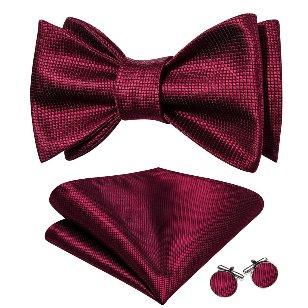 Burgundy Red Plaid Formal Bow Tie Set - GentCrest