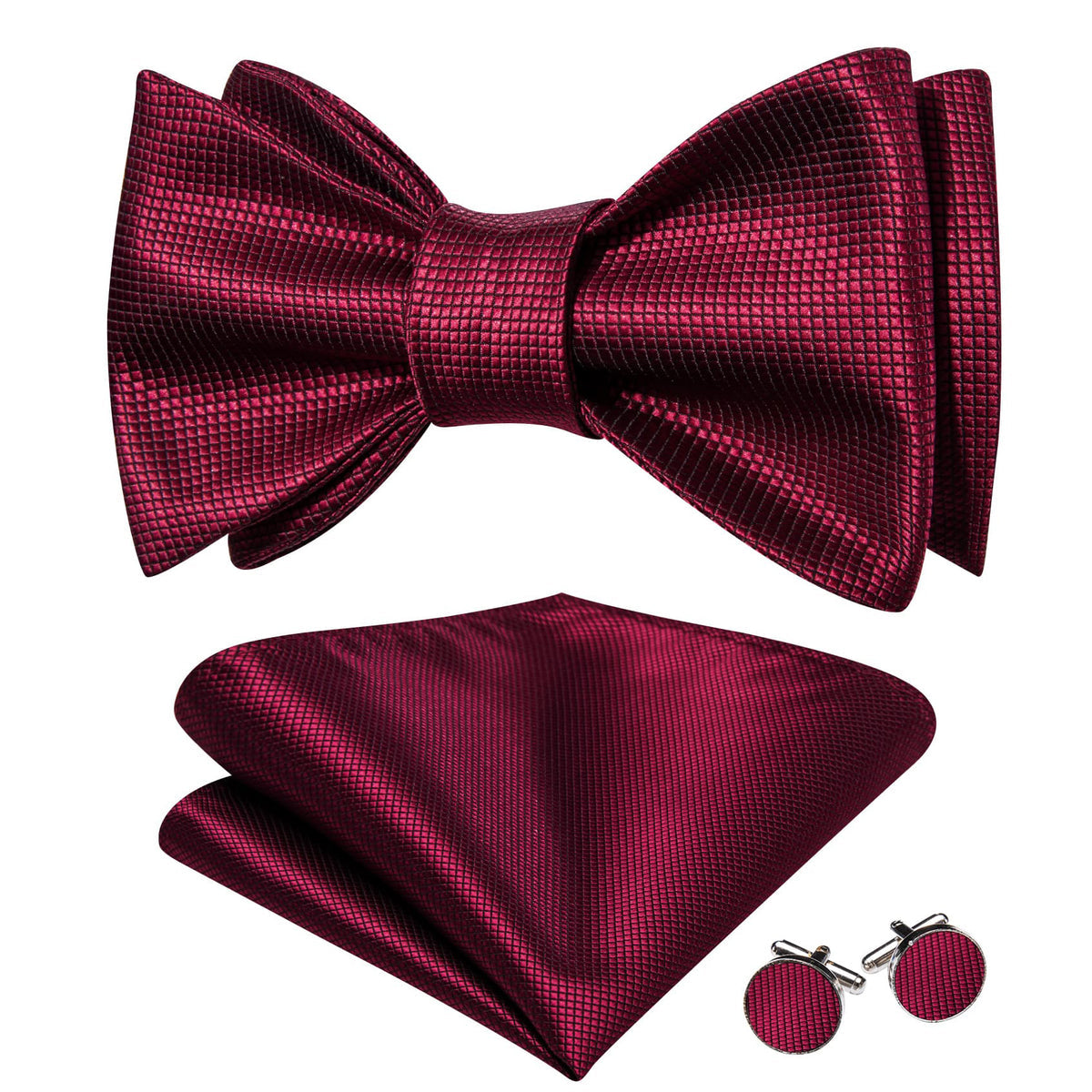 Burgundy Red Plaid Formal Bow Tie Set - GentCrest