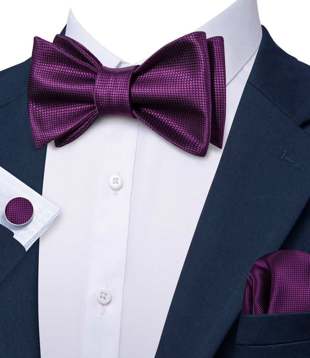 Dark Purple Plaid Formal Bow Tie Set - GentCrest - View 3