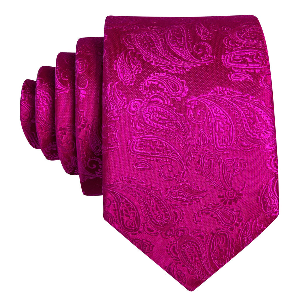 Violet and Red Paisley Jacquard Tie, Pocket Square, and Cufflinks Silk Tie Set - GentCrest - View 3