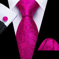 Violet and Red Paisley Jacquard Tie, Pocket Square, and Cufflinks Silk Tie Set - GentCrest
