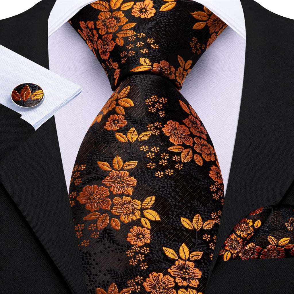 GentCrest Black Floral Tie Hanky Cufflinks Set - Image 2