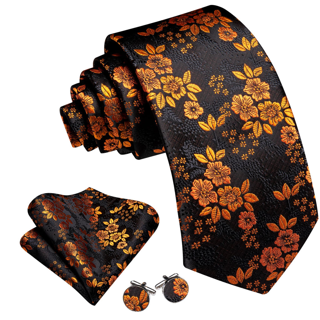 GentCrest Black Floral Tie Hanky Cufflinks Set - Image 3