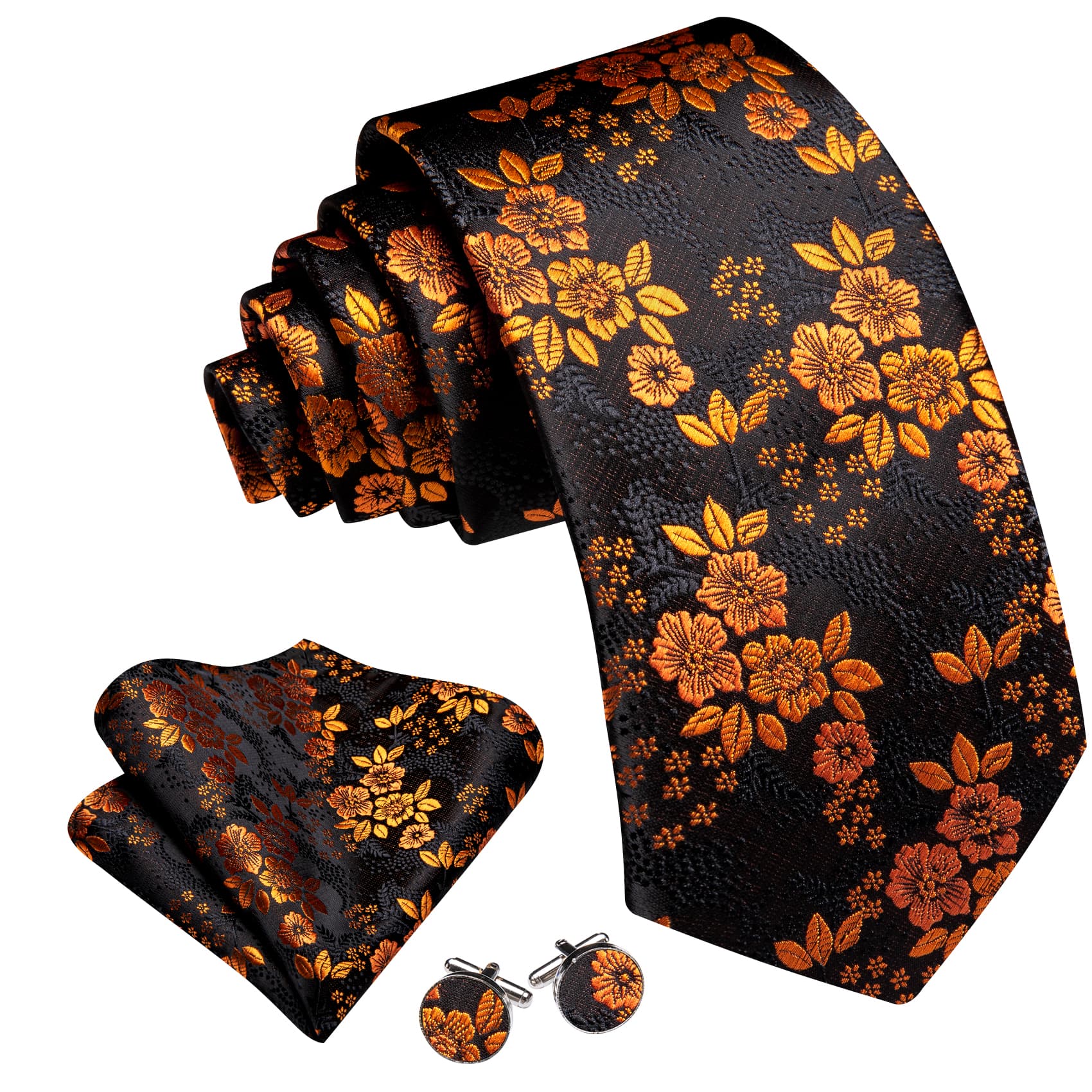 GentCrest Black Floral Tie Hanky Cufflinks Set - Image 3